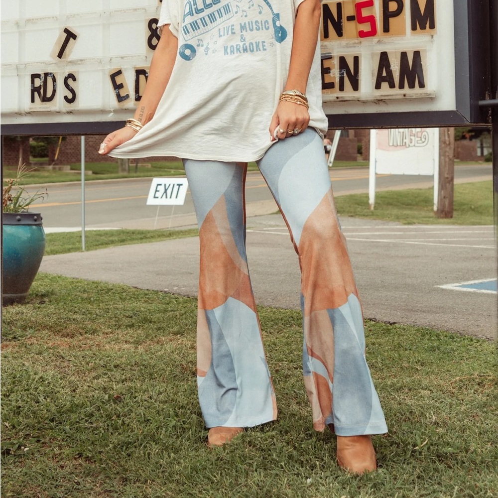 Show Me Your MuMu Blue and Tan Flare Pants